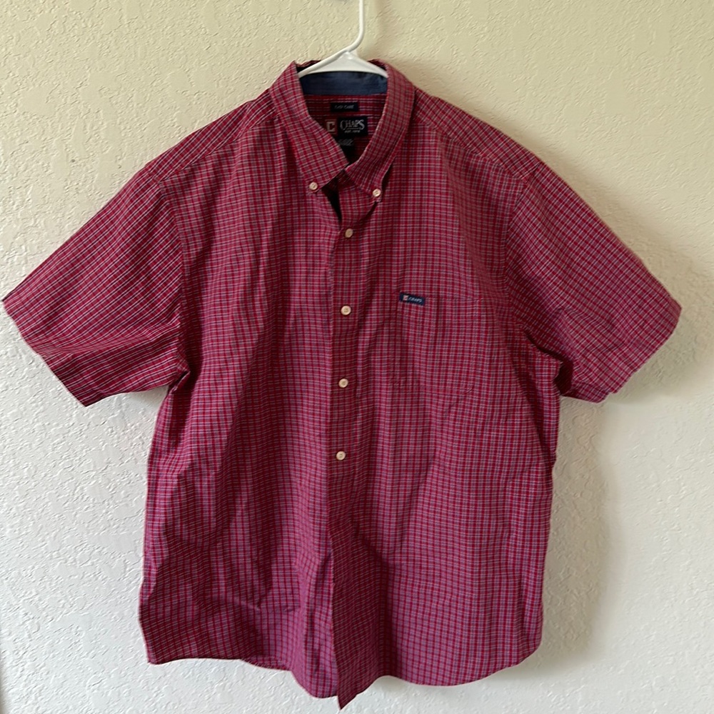 Chaps red plaid short sleeve shirt XXL
